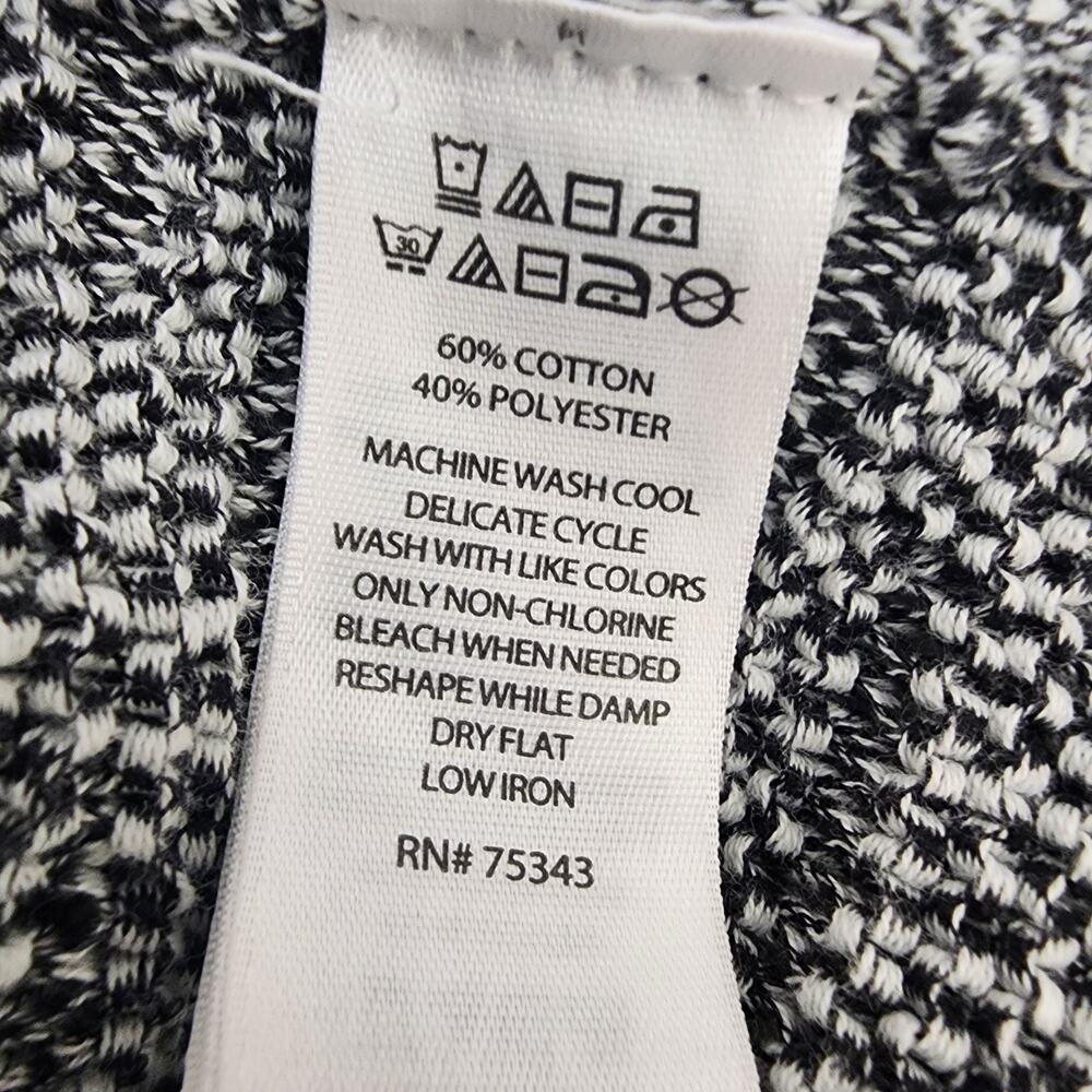 Tahari Cardigan Sweater Womens Medium Black White Knit Short Dolman Sleeve Tweed - Picture 9 of 9